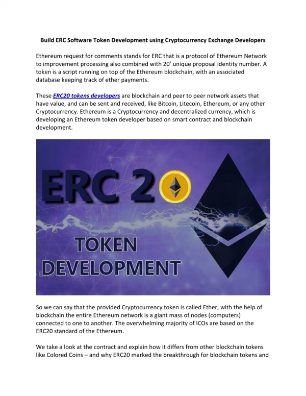 Build ERC Software Token Development using Cryptocurrency Exchange Developers