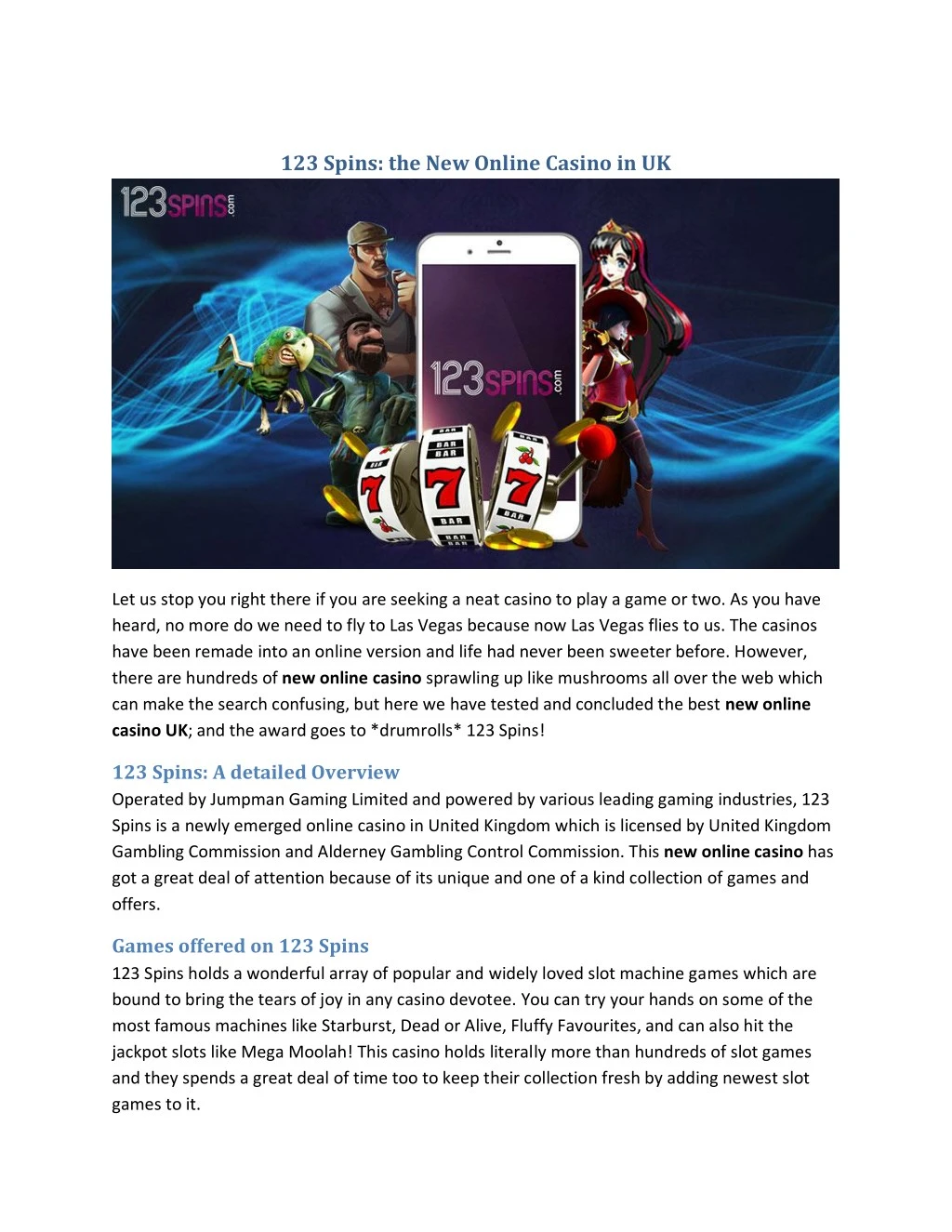 123 spins the new online casino in uk