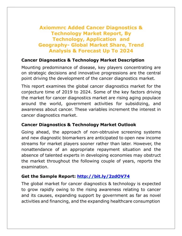 Cancer Diagnostics & Technology Market Future Demand & Growth Analysis with Forecast up to 2024