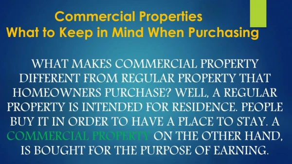 Commercial Properties - What to Keep in Mind When Purchasing
