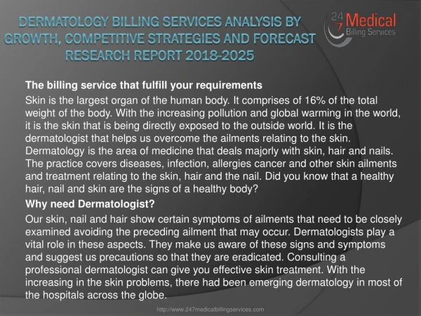 Dermatology Billing Services Analysis by Growth, Competitive Strategies and Forecast Research Report 2018-2025