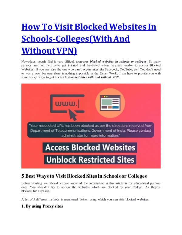 How To Visit Blocked Websites In Schools-Colleges(With And Without VPN)