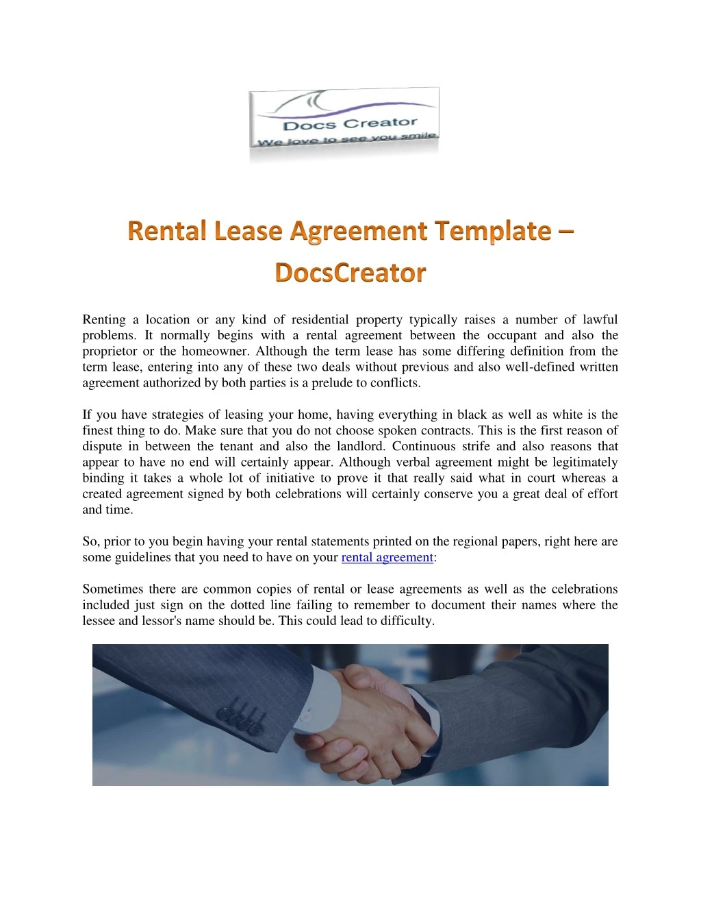 renting a location or any kind of residential