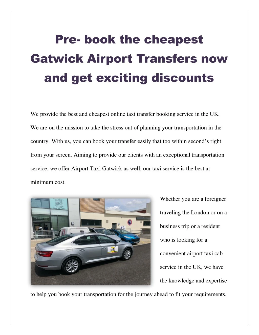 pre book the cheapest gatwick airport transfers