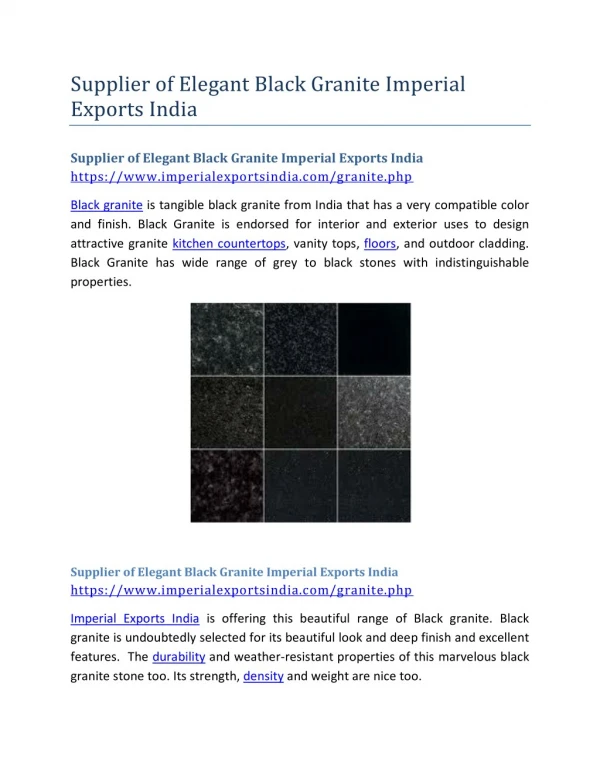 Supplier of Elegant Black Granite Imperial Exports India
