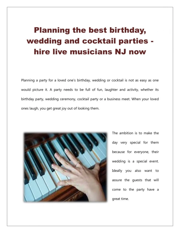 Planning the best birthday, wedding and cocktail parties - hire live musicians NJ now