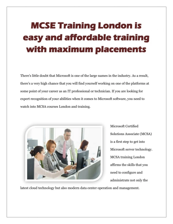 MCSE Training London is easy and affordable training with maximum placements