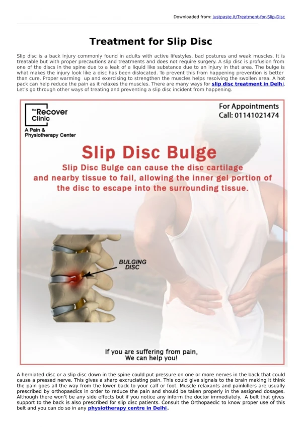 Treatment for Slip Disc - The Recover Clinic