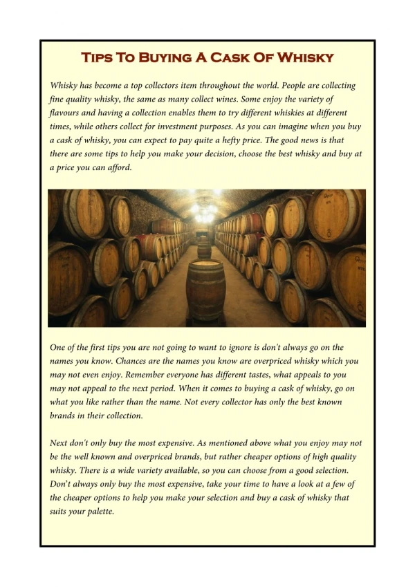 Tips To Buying A Cask Of Whisky