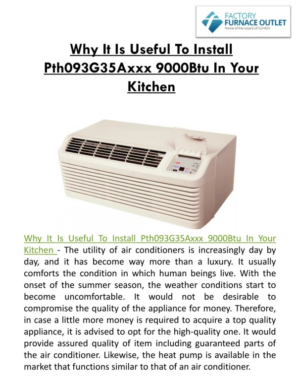 Why It Is Useful To Install Pth093G35Axxx 9000Btu In Your Kitchen