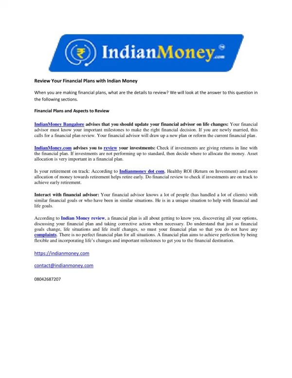 Review Your Financial Plans with Indian Money