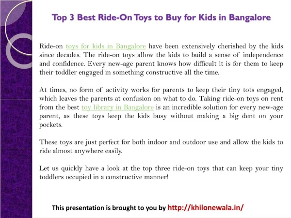 Top 3 Best Ride-On Toys to Buy for Kids in Bangalore
