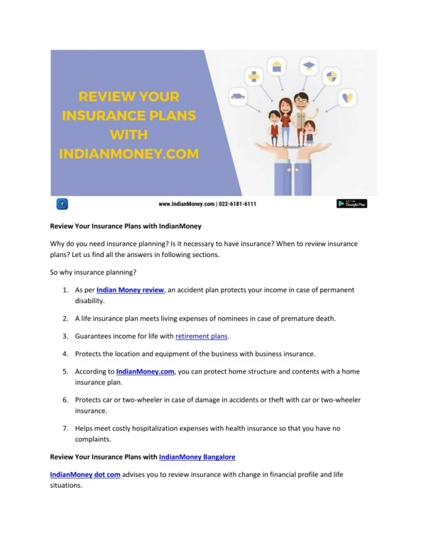 Review Your Insurance Plans with IndianMoney