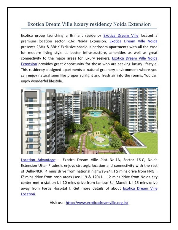 Exclusive Apartments Exotica Dream Ville Noida Extension
