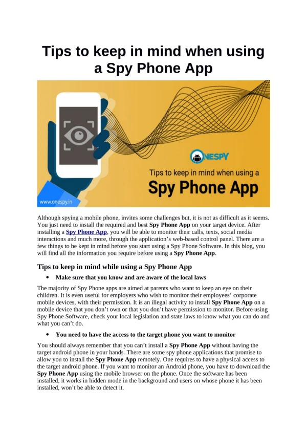 Tips to keep in mind when using a Spy Phone App
