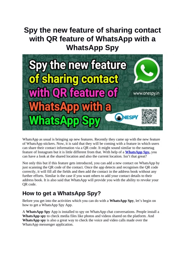 Spy the new feature of sharing contact with QR feature of WhatsApp with a WhatsApp Spy