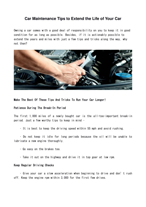 Car Maintenance Tips to Extend the Life of Your Car