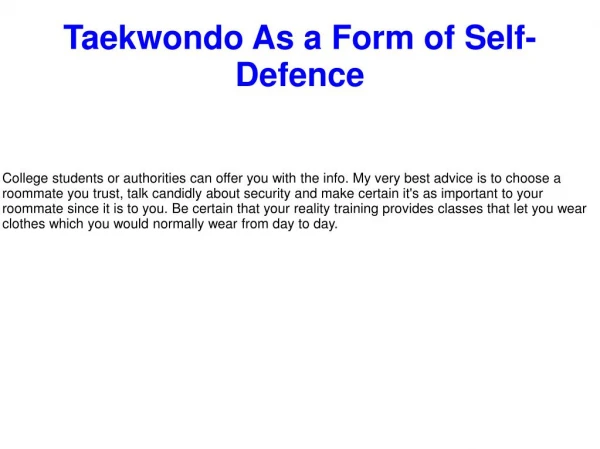 Taekwondo As a Form of Self-Defence