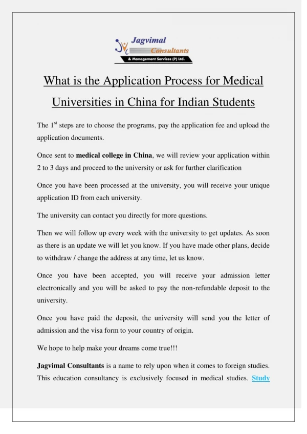 What is the Application Process for Medical Universities in China for Indian Students?