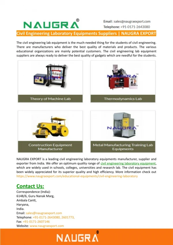 Civil Engineering Laboratory Equipments Suppliers-NAUGRA EXPORT