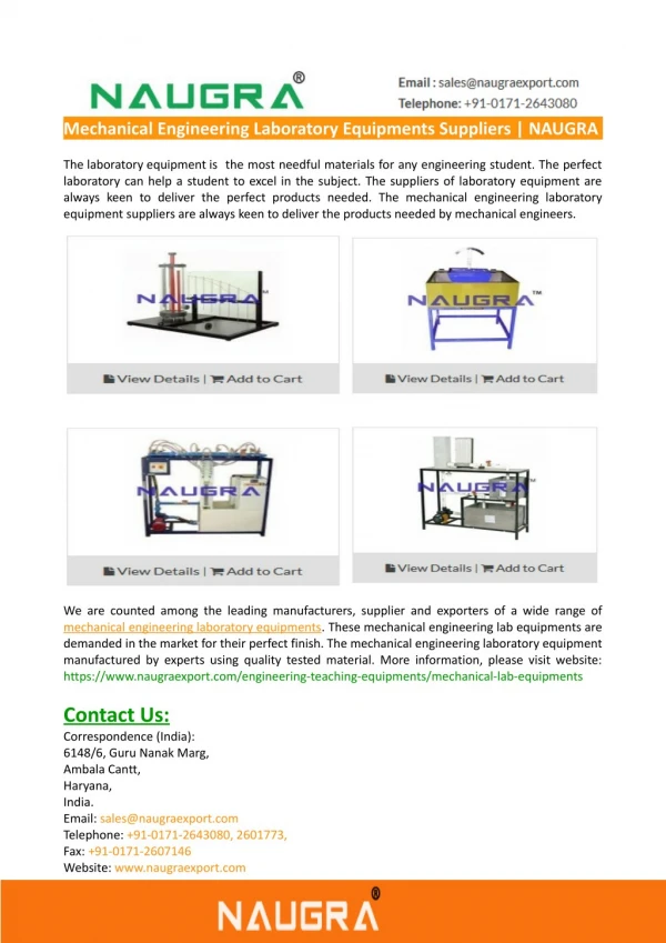 Mechanical Engineering Laboratory Equipments Suppliers-NAUGRA EXPORT