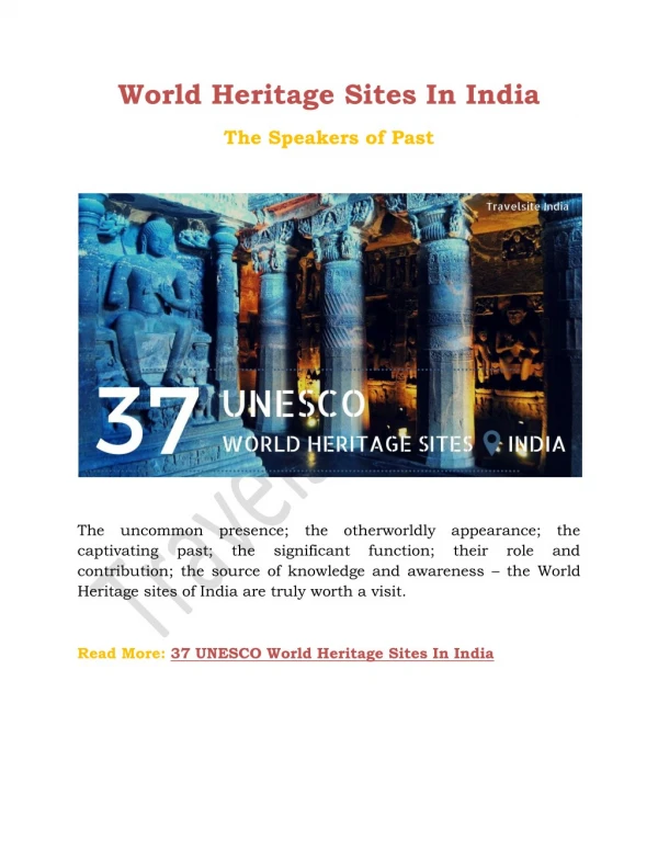 37 UNESCO World Heritage Sites In India