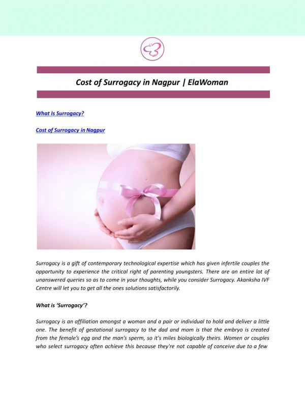 Cost of Surrogacy in Nagpur | ElaWoman