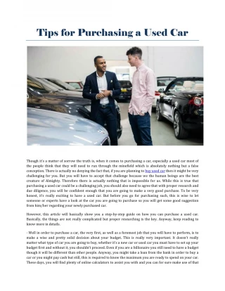Tips For Purchasing A Used Car