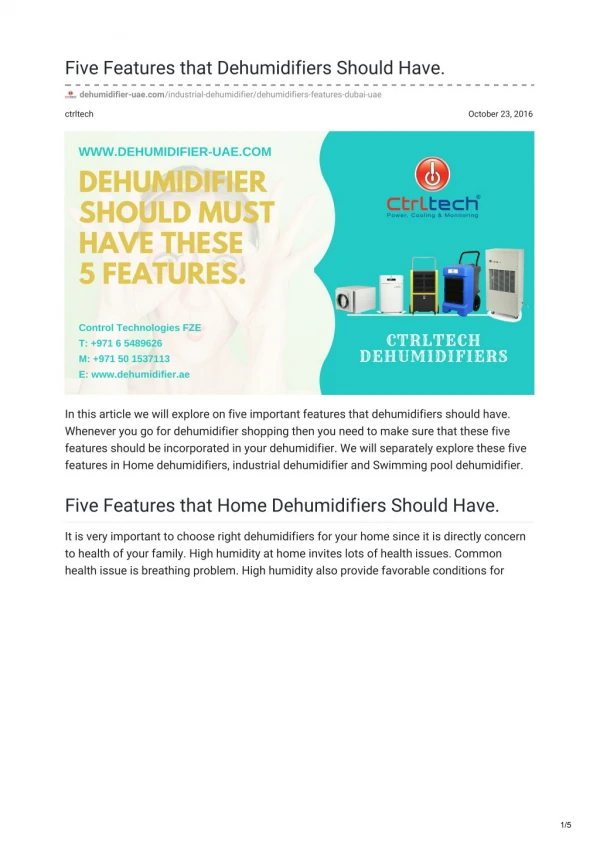 Five Features that Dehumidifiers Should Have. #Dehumidifier #BestDehumidifier #UAE #SaudiArabia