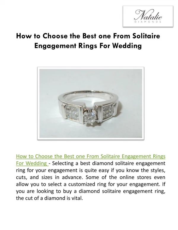 How to Choose the Best one From Solitaire Engagement Rings For Wedding?