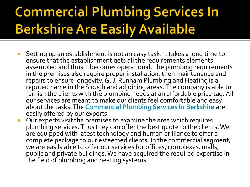commercial plumbing services in berkshire are easily available