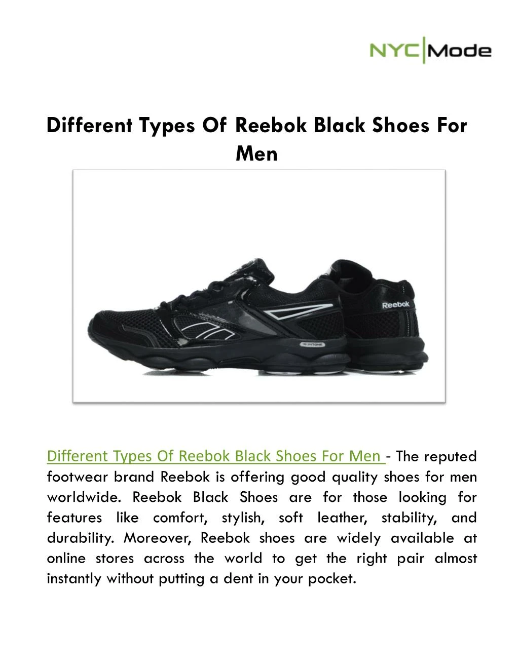 different types of reebok black shoes for men