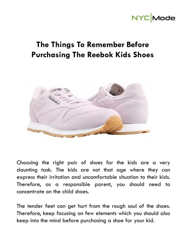 The Things To Remember Before Purchasing The Reebok Kids Shoes