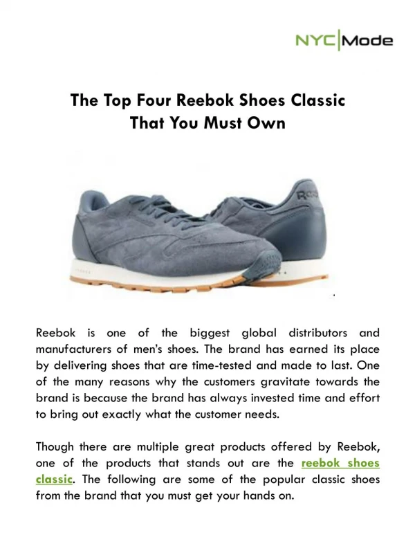 The Top Four Reebok Shoes Classic That You Must Own