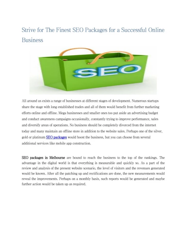 Strive for The Finest SEO Packages for a Successful Online Business