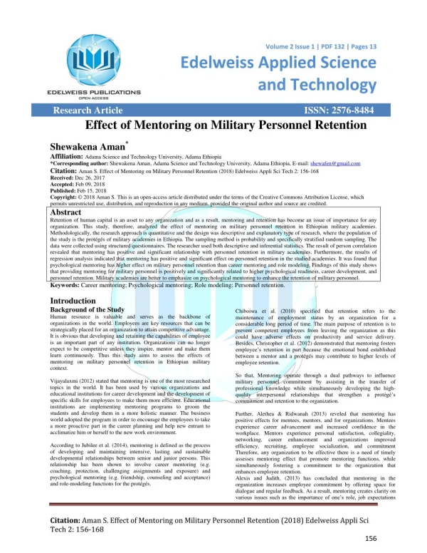 Effect of Mentoring on Military Personnel Retention