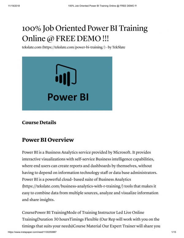 Power BI Online Training With Real Time Experts