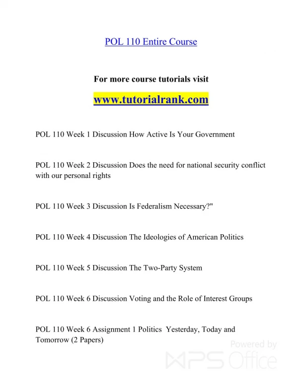 POL 110 Teaching Effectively--tutorialrank.com