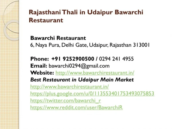 Rajasthani Thali in Udaipur Bawarchi Restaurant