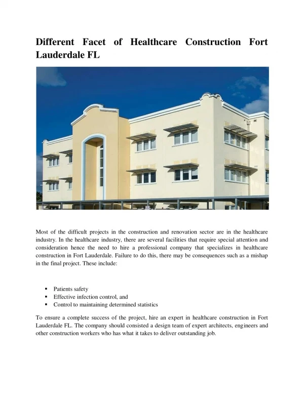 Different Facet of Healthcare Construction Fort Lauderdale FL
