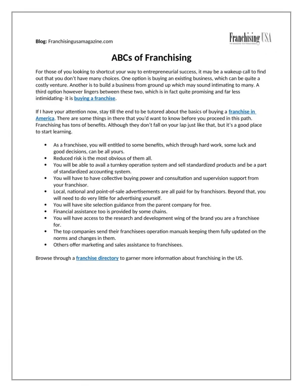 ABCs of Franchising