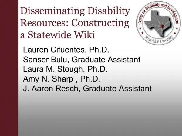 Disseminating Disability Resources: Constructing a Statewide Wiki
