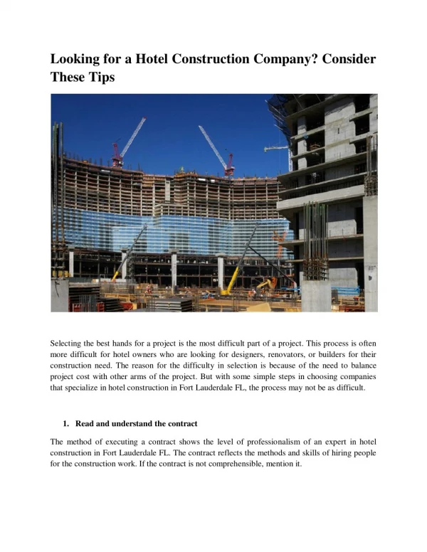 Looking for a Hotel Construction Company? Consider These Tips