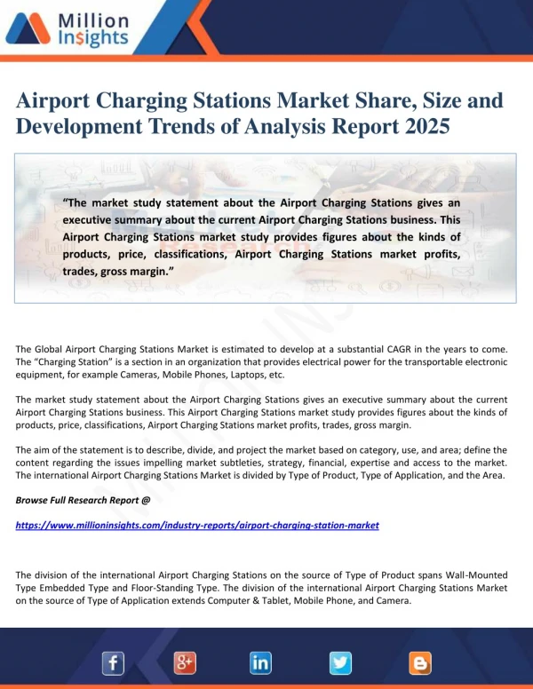 Airport Charging Stations Market Share, Size and Development Trends of Analysis Report 2025