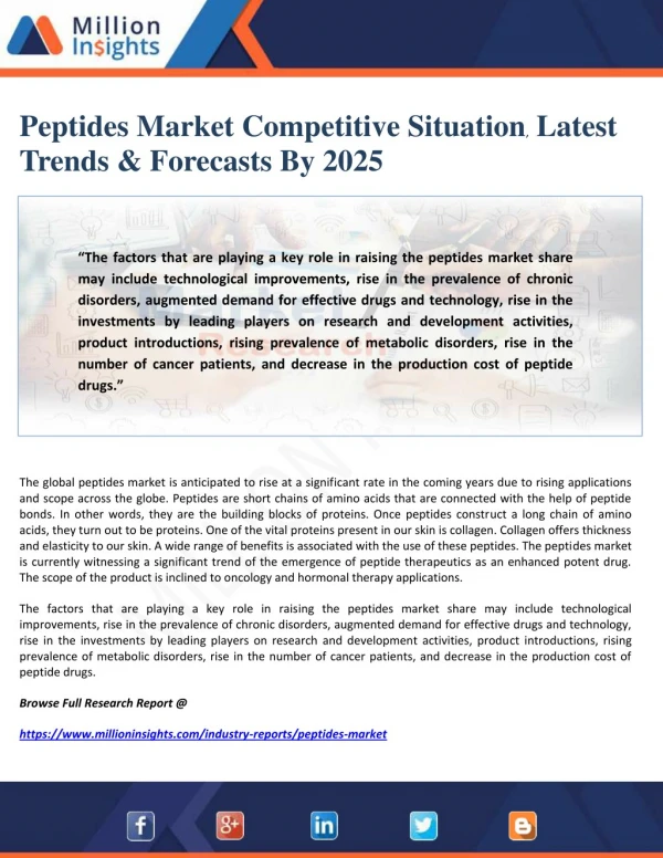 Peptides Market Competitive Situation, Latest Trends & Forecasts By 2025