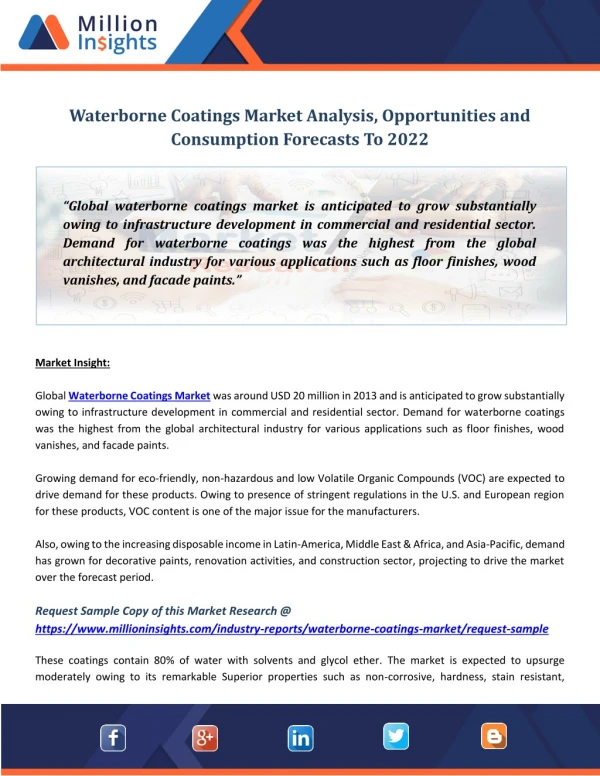 Waterborne Coatings Market Analysis, Opportunities and Consumption Forecasts To 2022