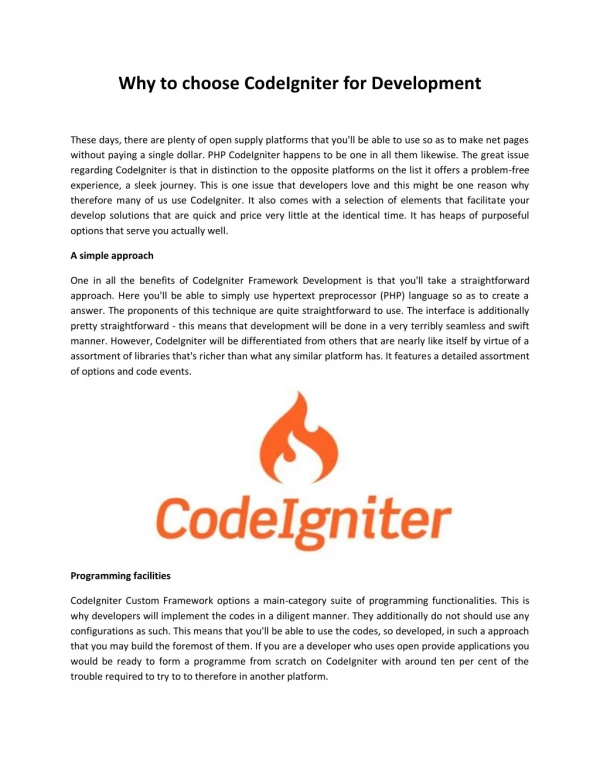 Why to choose CodeIgniter for Development