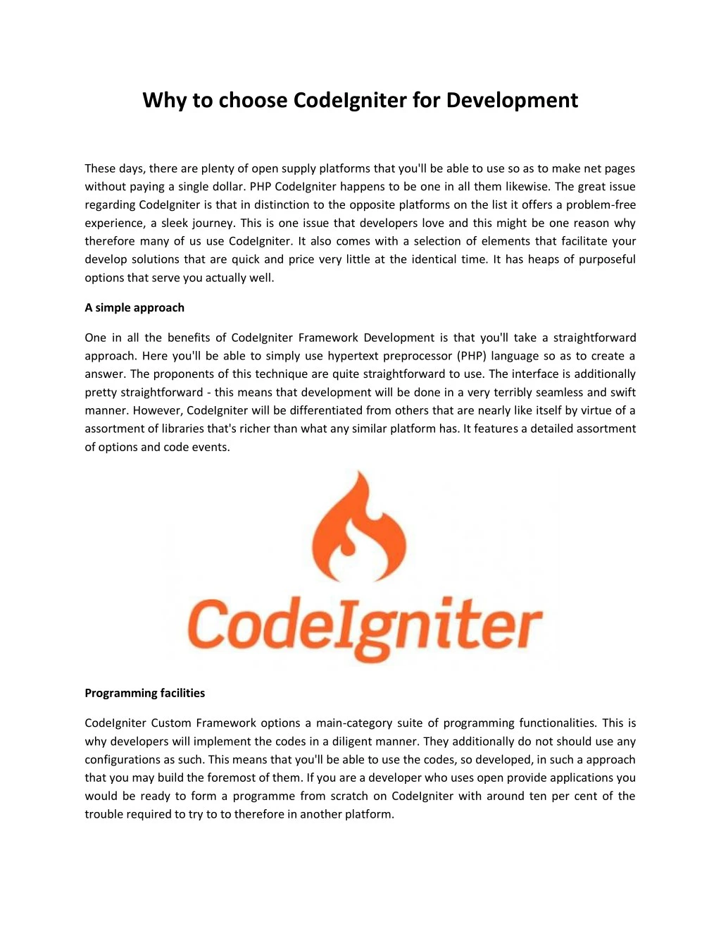 why to choose codeigniter for development