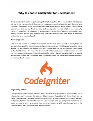 Why to choose CodeIgniter for Development - slide 1