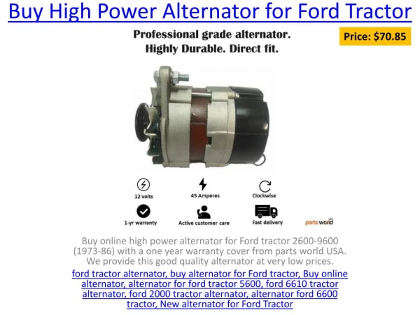 Buy High Power Alternator for Ford Tractor